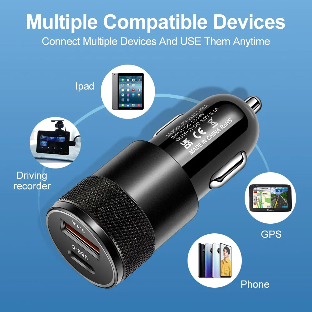 Dual Port Fast Car Charger with LED Ambient Light - 3