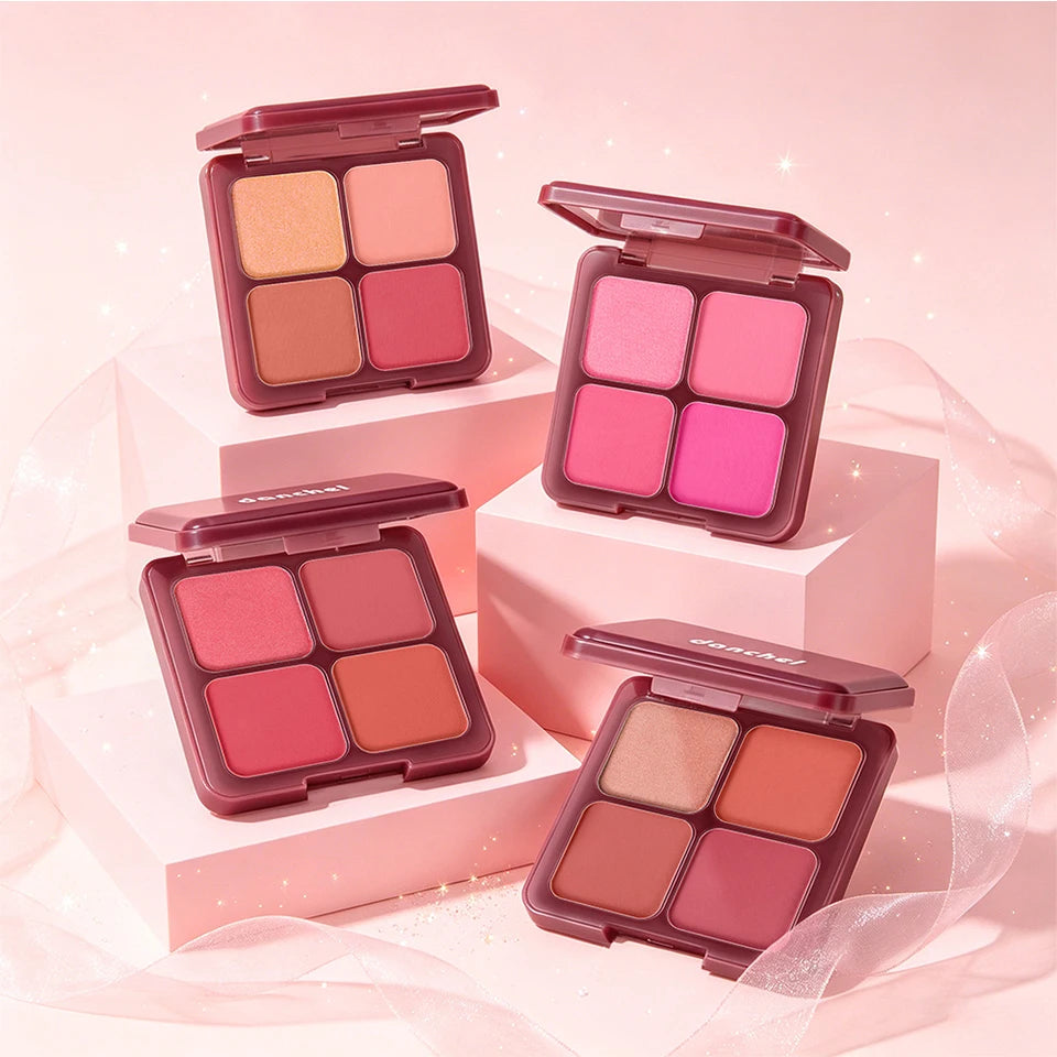 4-Shade Matte and Shimmer Blush Palette for Radiant Cheek Makeup