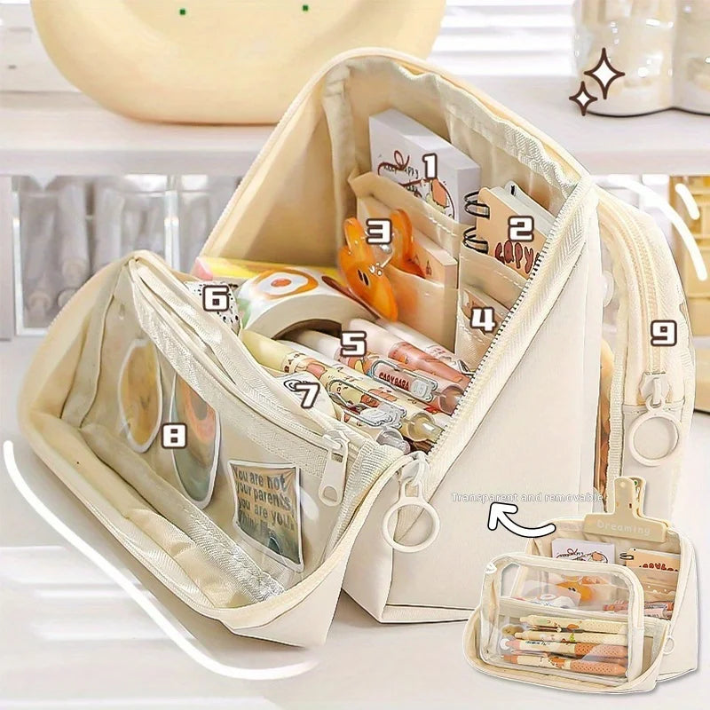 Large Capacity Pencil Case with 9 Compartments Stationery Storage Organizer