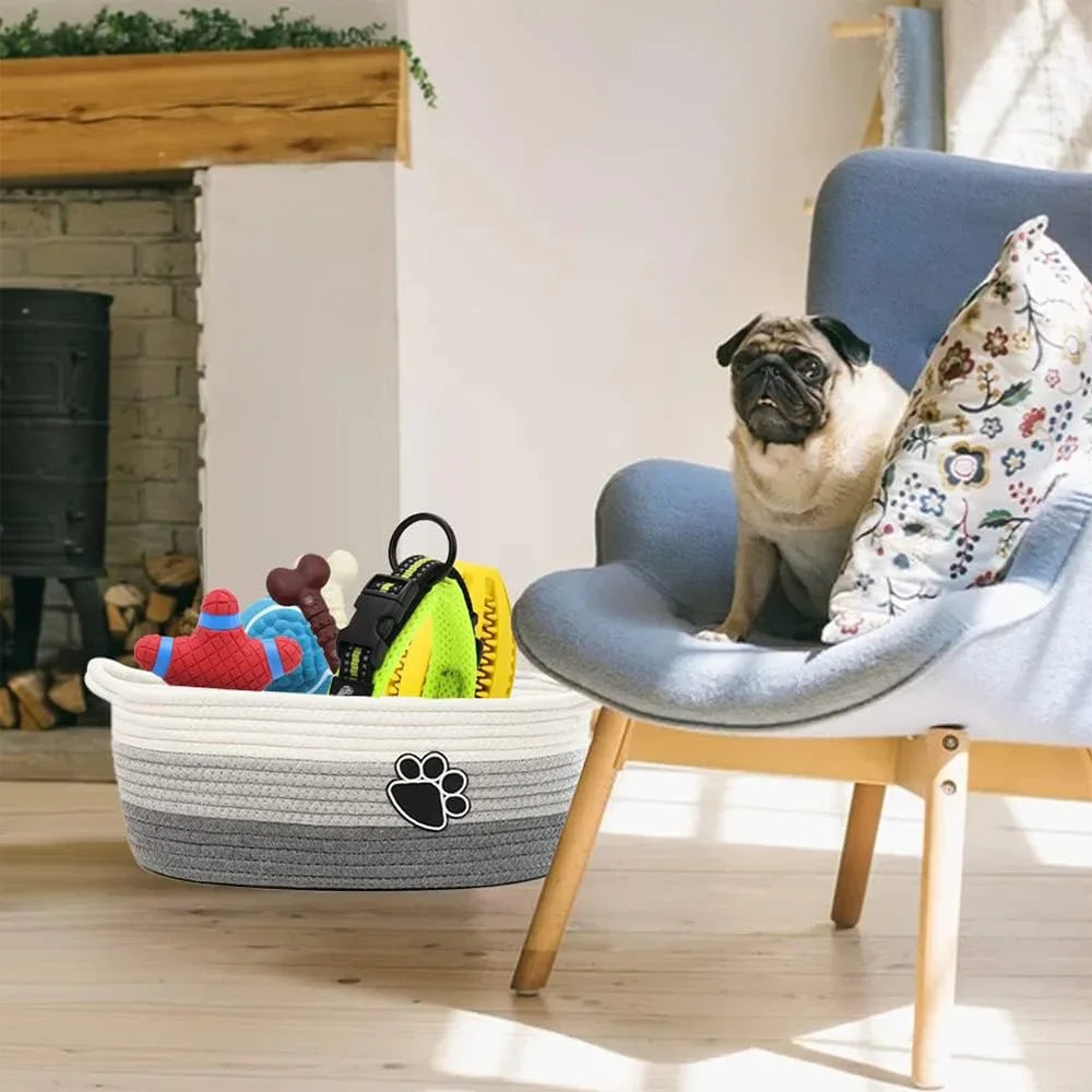 Woven Pet Toy Storage Basket with Handles