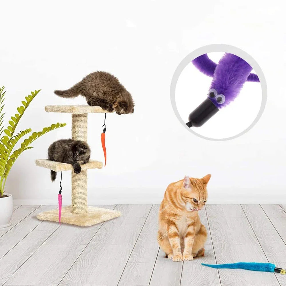 Interactive Plush Worm Cat Teaser Toy with Bell