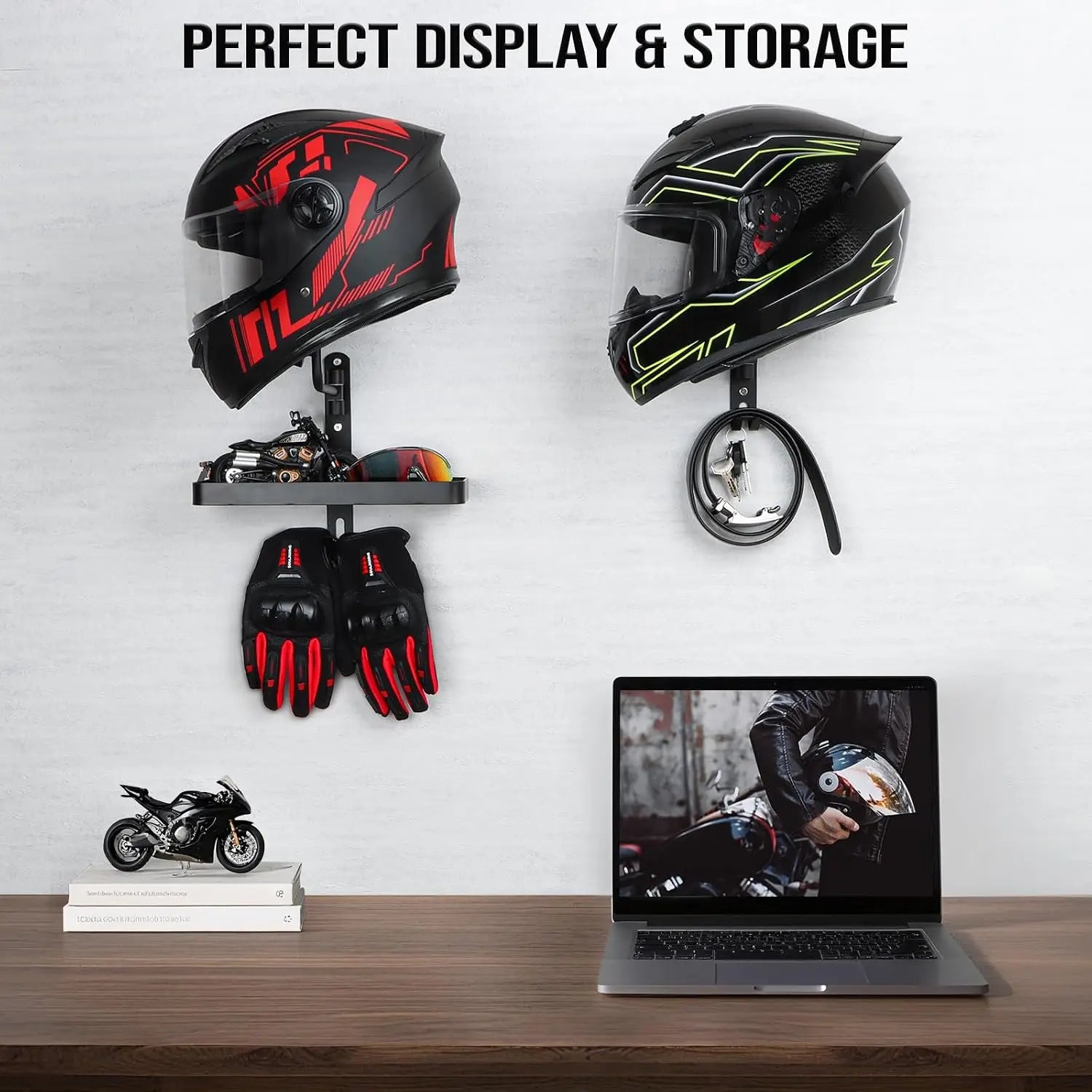 180 Rotating Motorcycle Helmet Rack Wall Mount Jacket Hanger Hook - 11