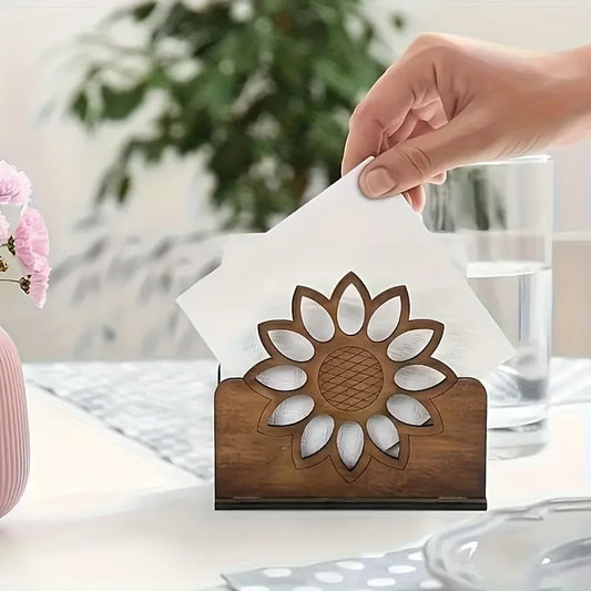 Wooden Sunflower Decorative Napkin Holder for Kitchen and Dining