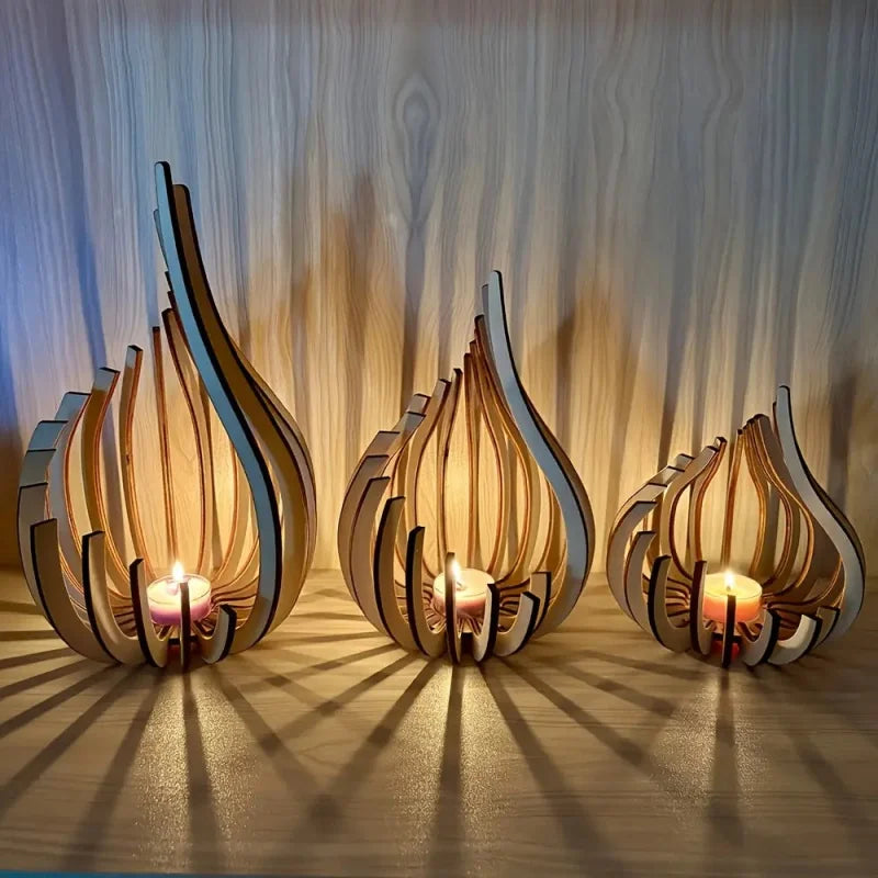 Wooden Flame-Shaped Decorative Candle Holder