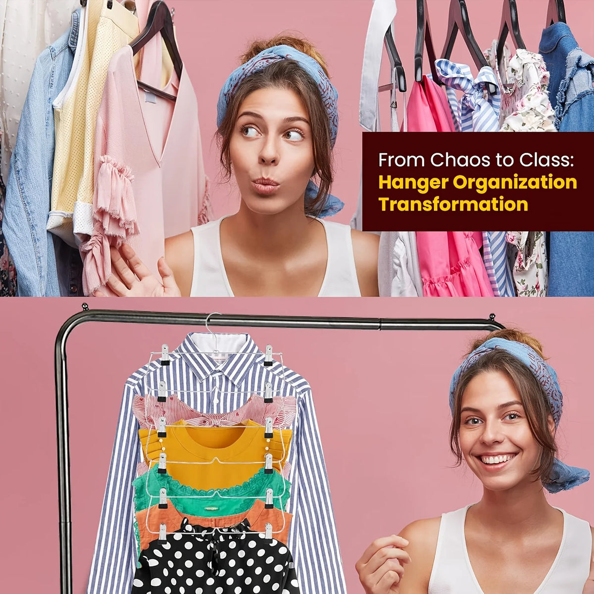 6-Tier Space Saving Skirt and Pant Hanger with Clips