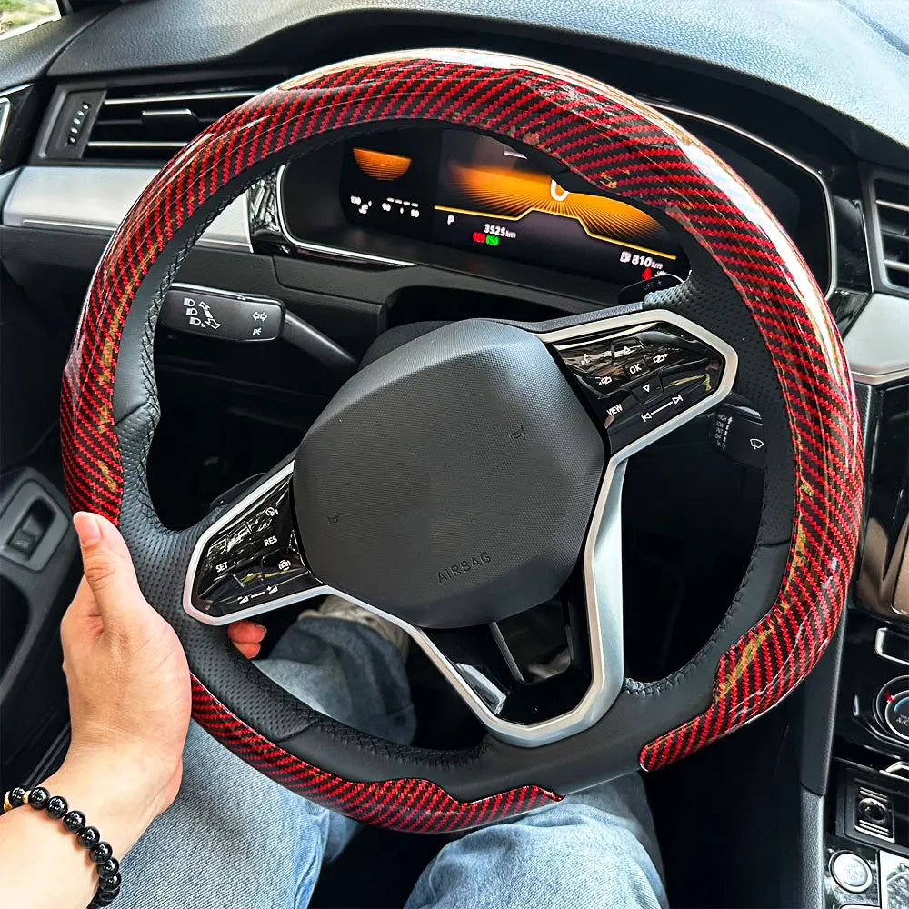 Carbon Fiber Texture D-Shape Steering Wheel Cover - 2