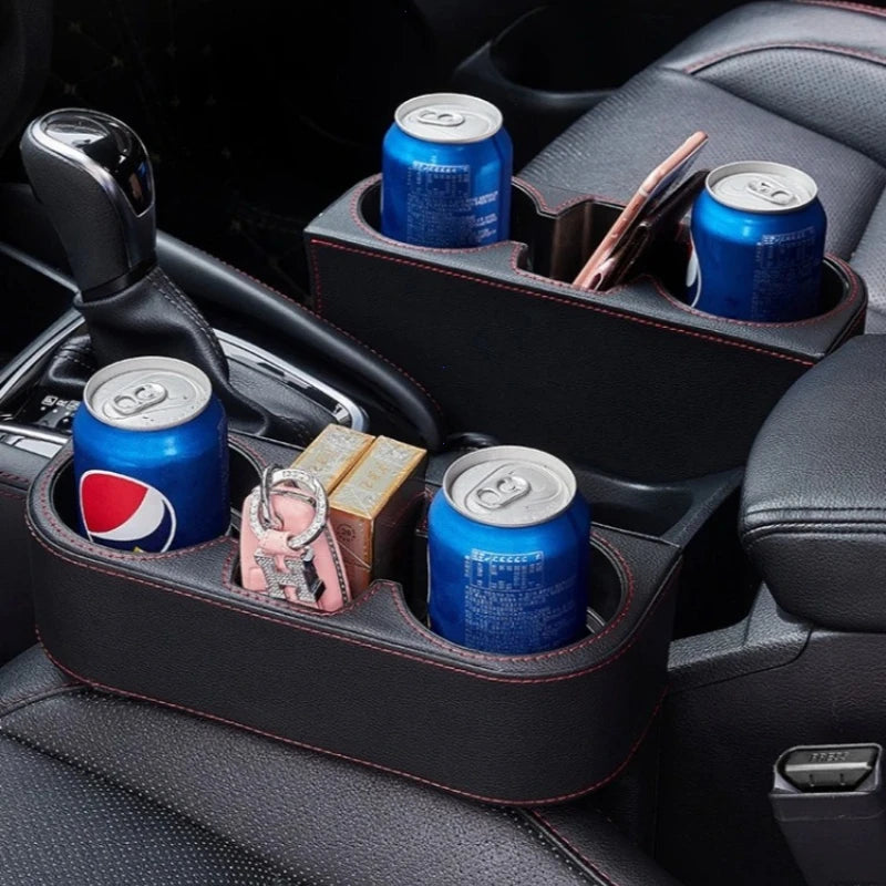 Leather Car Seat Gap Organizer and Dual Cup Holder