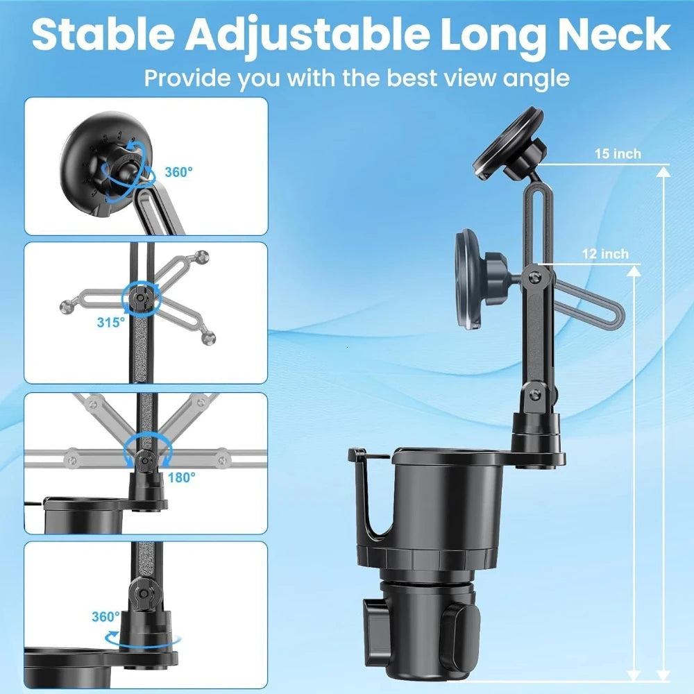 Adjustable Car Cup Holder with Magnetic Wireless Phone Charger - 2