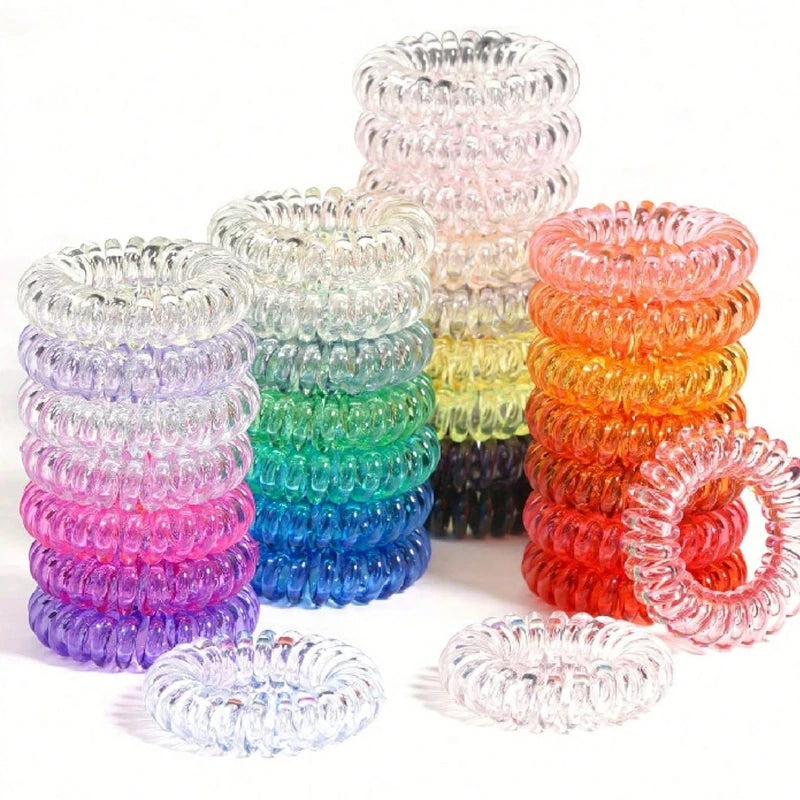100PCS Telephone Wire Hair Ties Elastic Spiral Ponytail Holders - 1