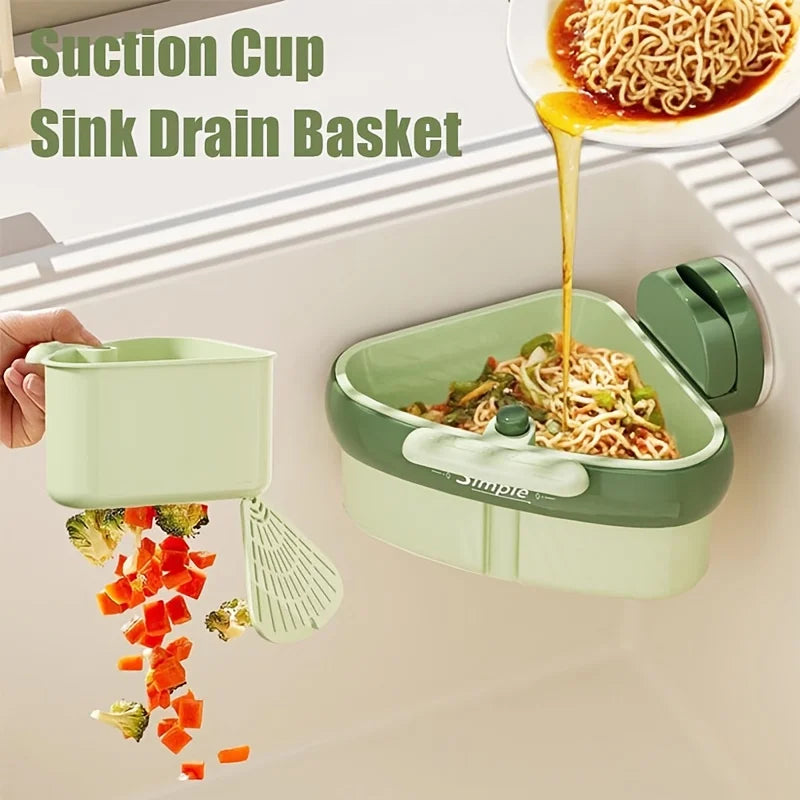 Corner Kitchen Sink Drain Basket with Suction Cup - 2