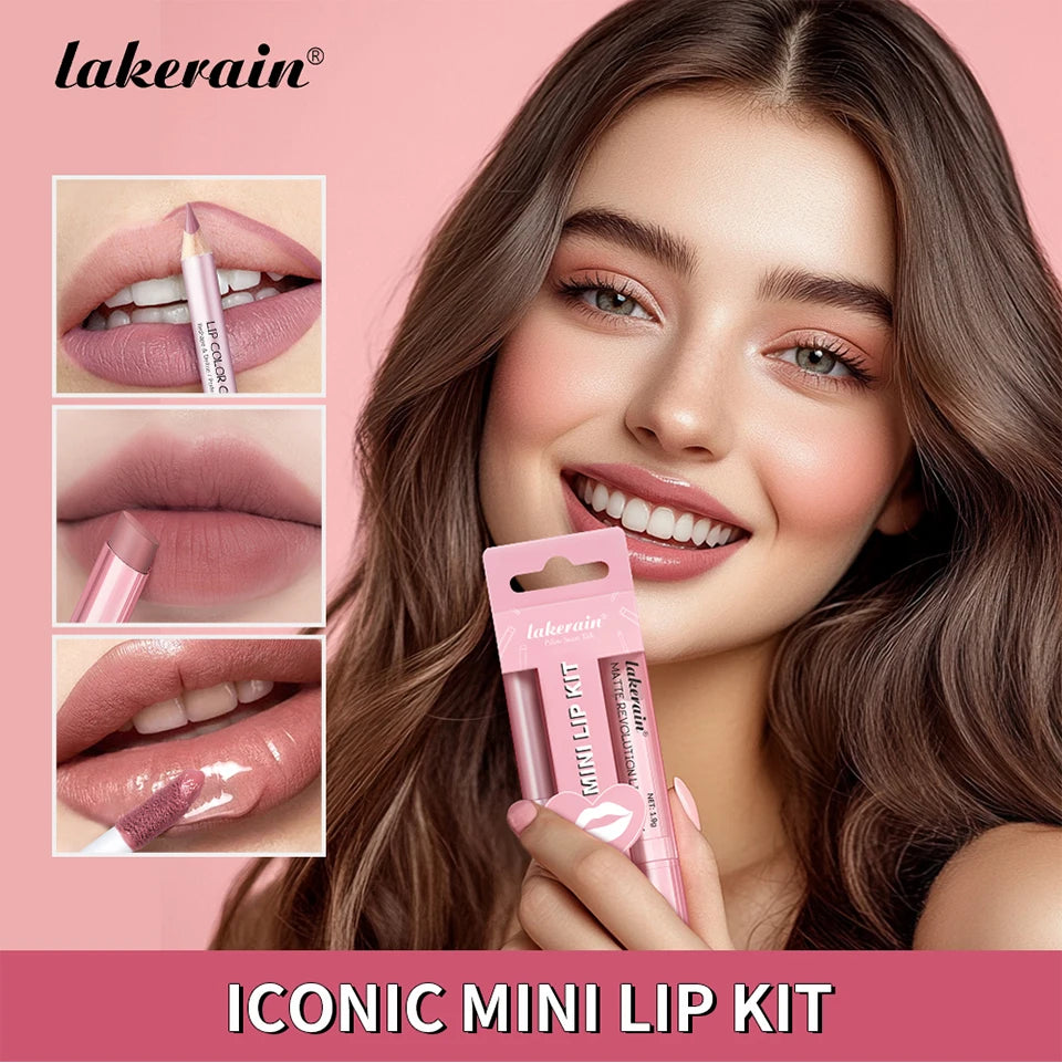 3-Piece Waterproof Matte Lipstick and Lip Liner Makeup Set - 7