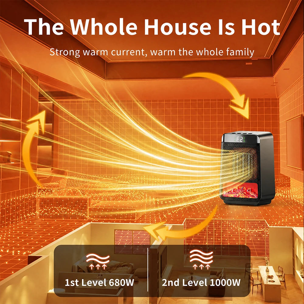 Portable Electric Space Heater with Ambient Flame Light