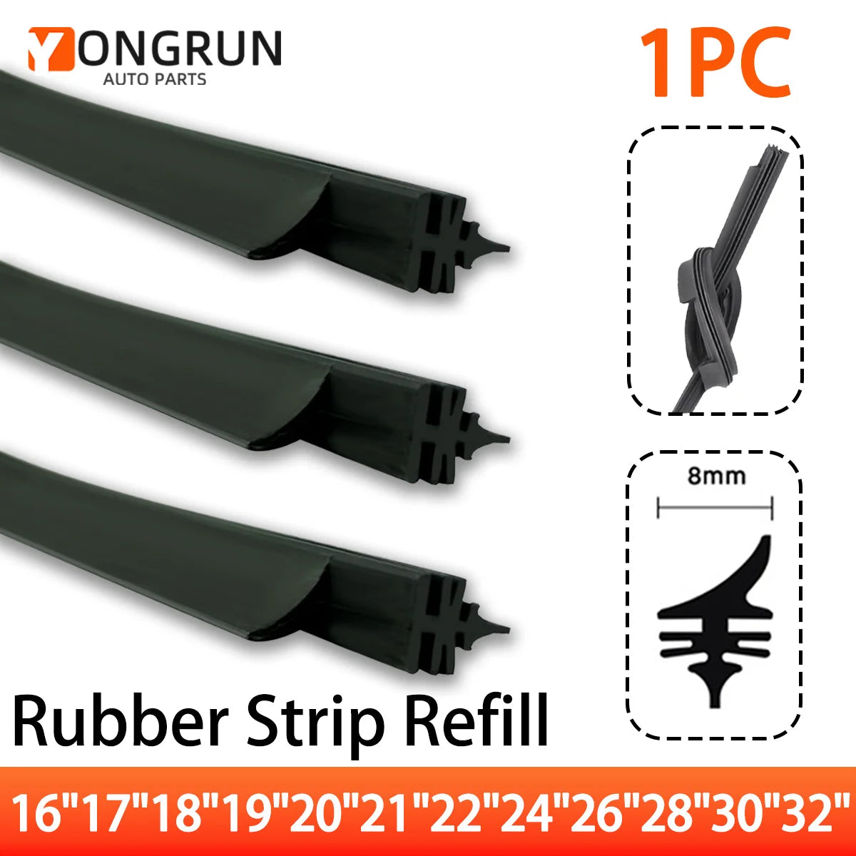 Replacement Rubber Wiper Blade Refill Strip - 1