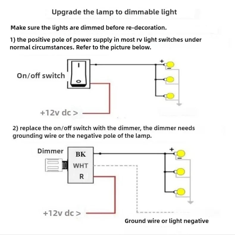 12V Rotary LED Light Dimmer Switch for RV and Marine Lighting