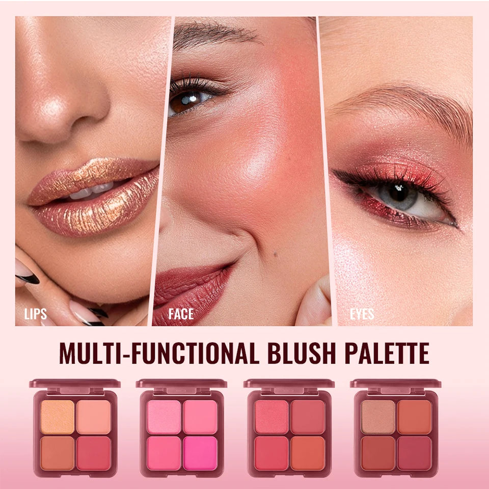 4-Color Matte Blush Palette with Makeup Brush - 11