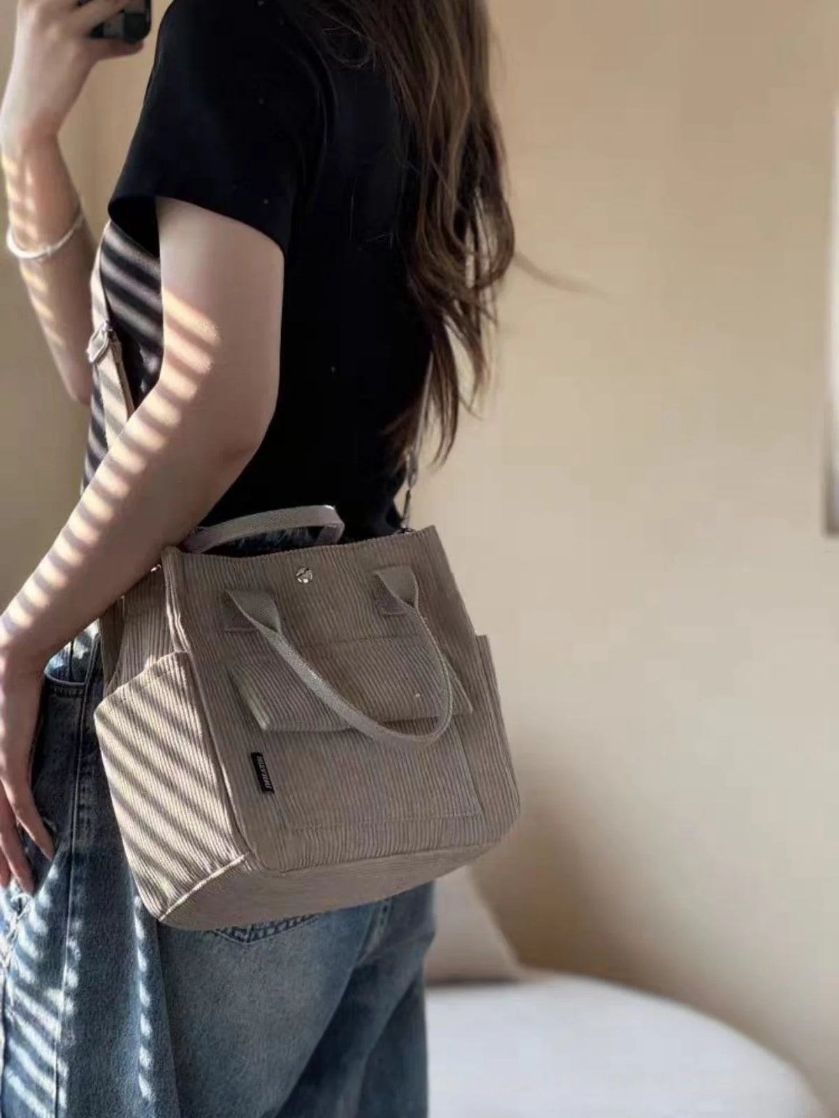 Multifunctional Corduroy Casual Shoulder and Handbag
