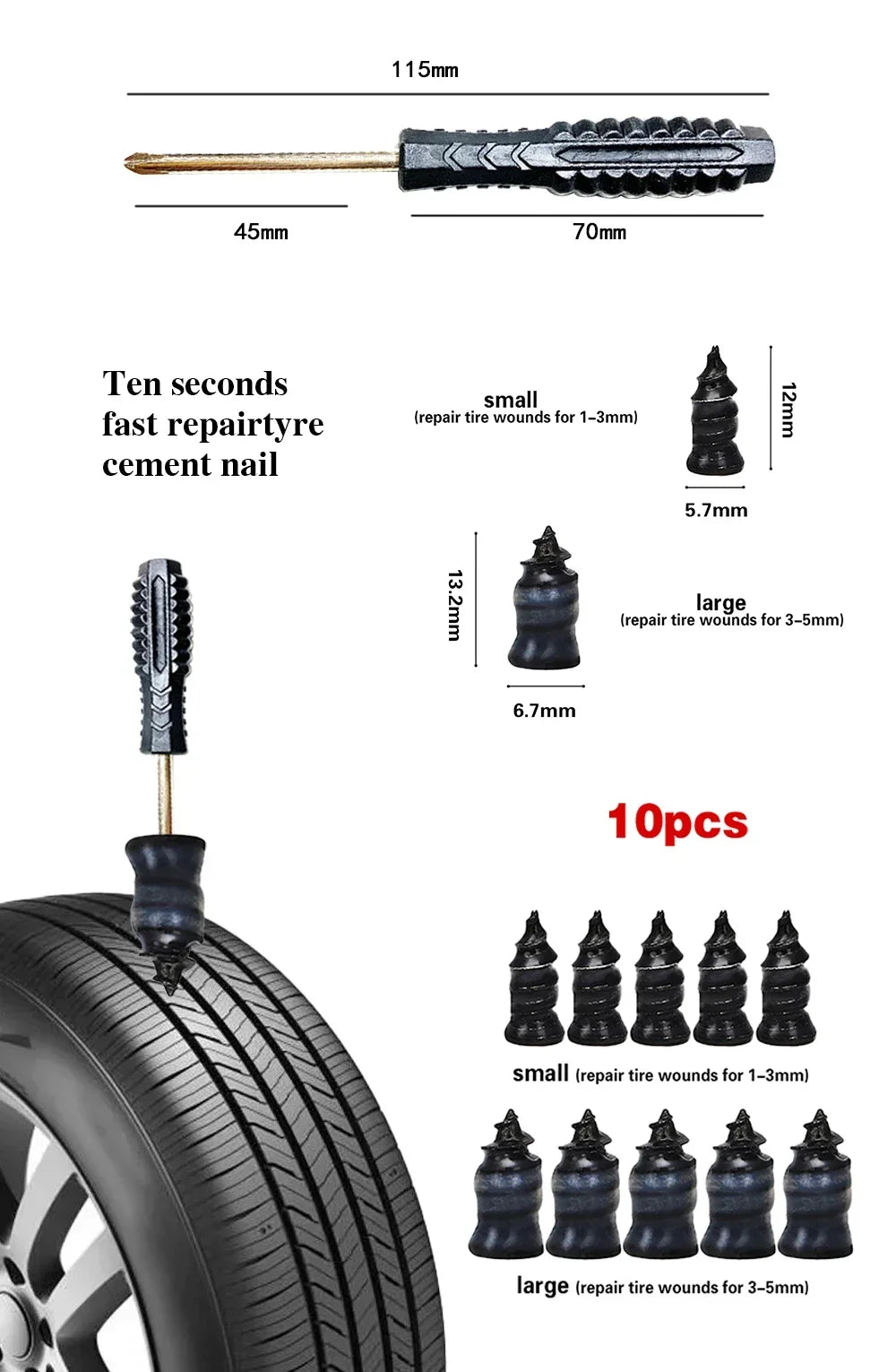 Emergency Tire Puncture Repair Kit for Cars and Motorcycles - 12