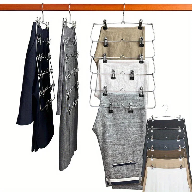 6-Tier Space Saving Skirt and Pant Hanger with Clips