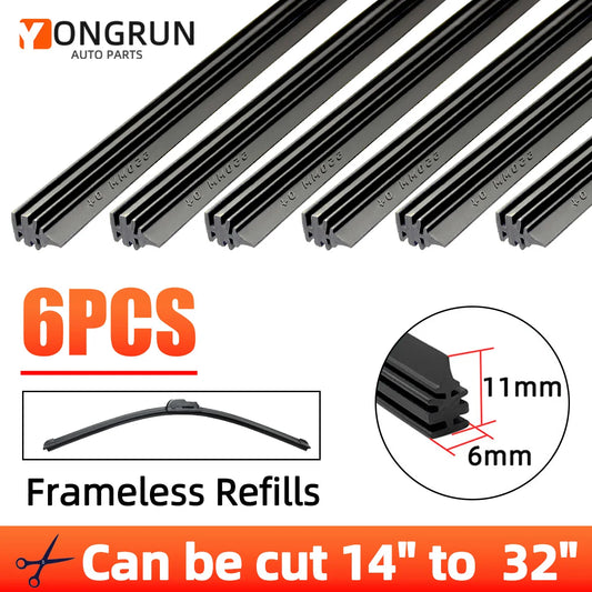Universal Car Windshield Wiper Blade Rubber Refill Strips 6-Pack