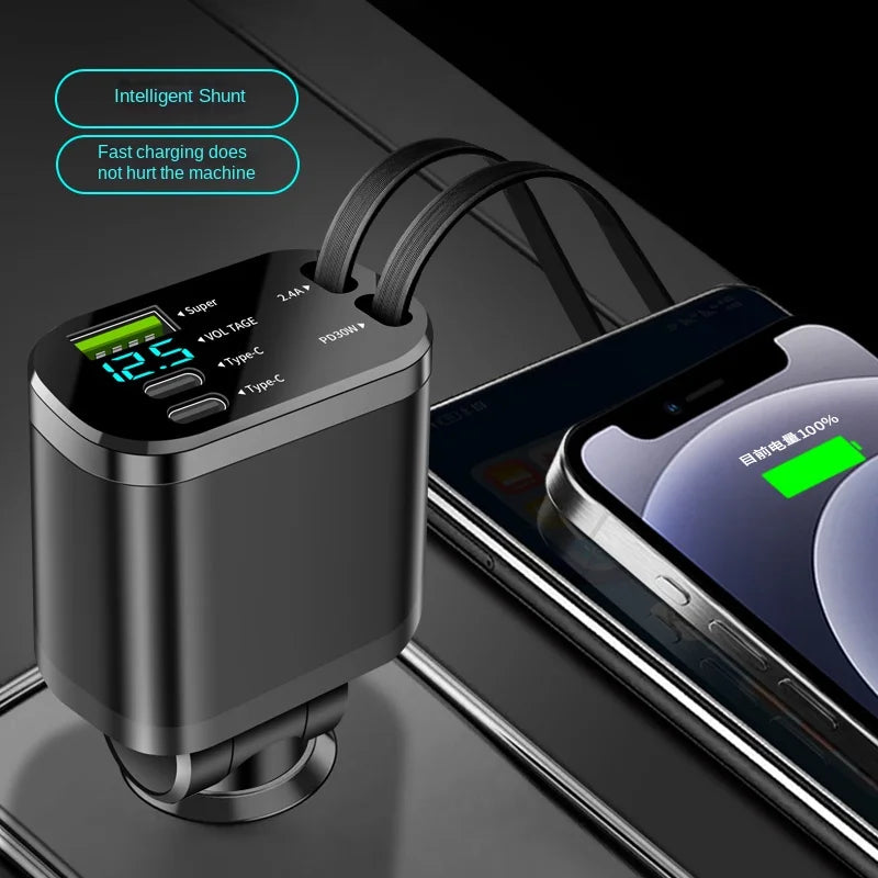 5-in-1 Fast Charging Retractable Car Charger - 3