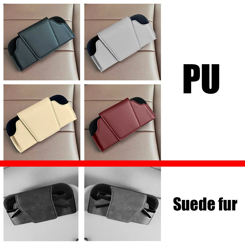 Leather Car Sun Visor Sunglasses Holder Case