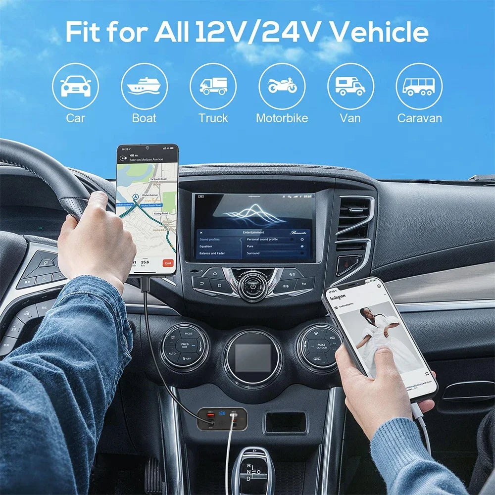 6-Port Fast Charging Car Socket Adapter with LED Voltage Display - 4