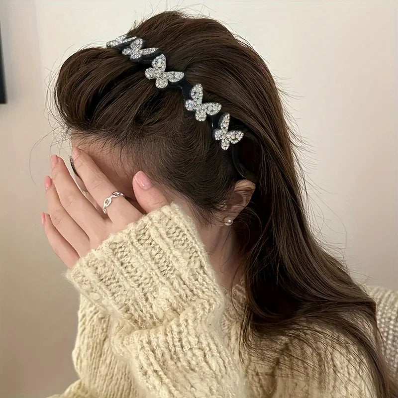 Rhinestone Butterfly Wavy Headband for Women - 8