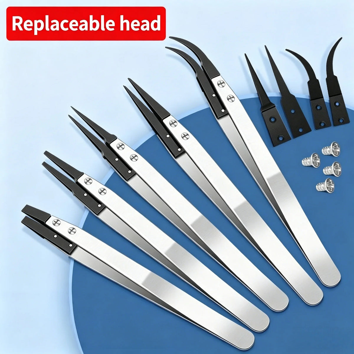 ESD-Safe Precision Tweezer Set with Replaceable Anti-Static Tips