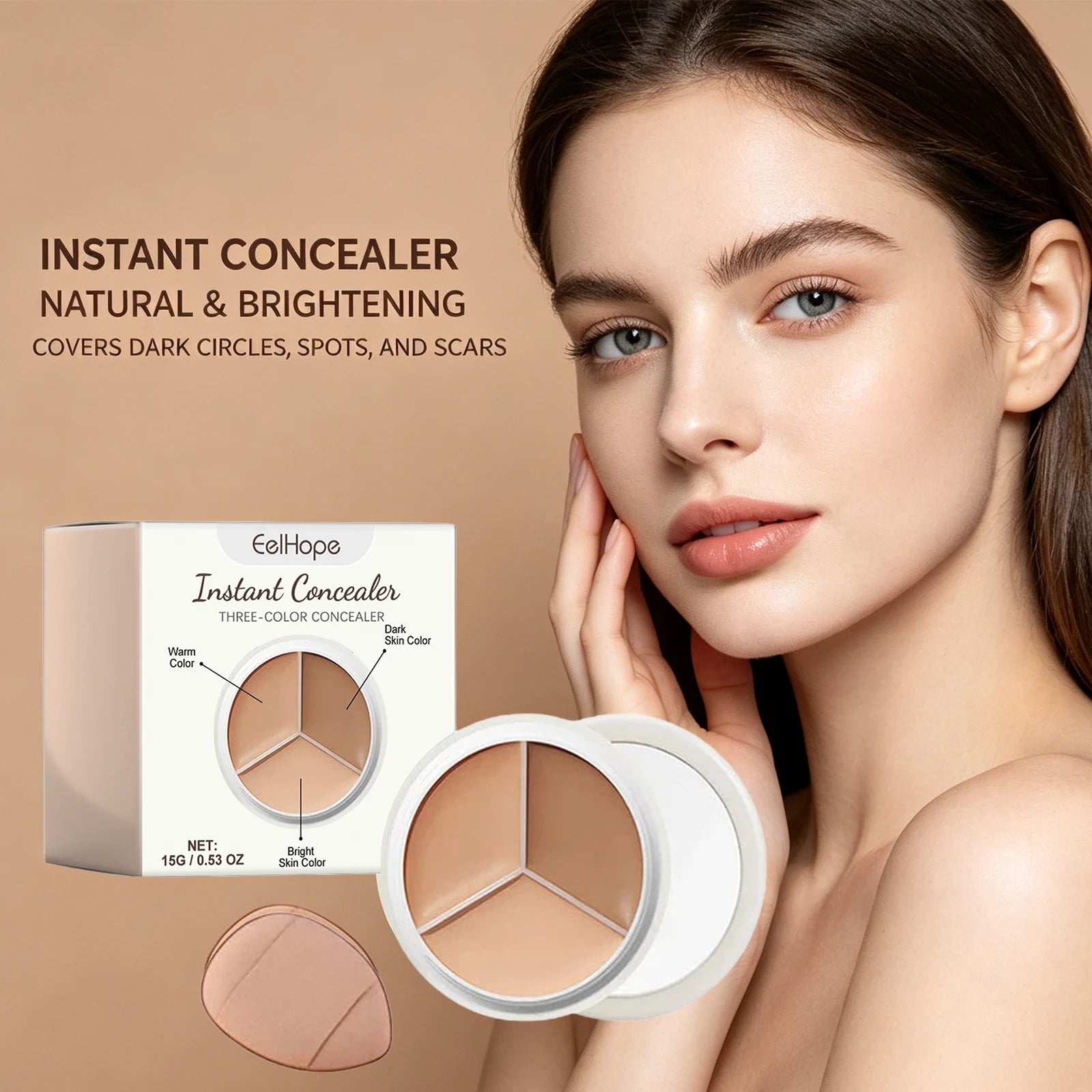 3-Color Cream Face Concealer Palette for Dark Circles and Blemishes - 5