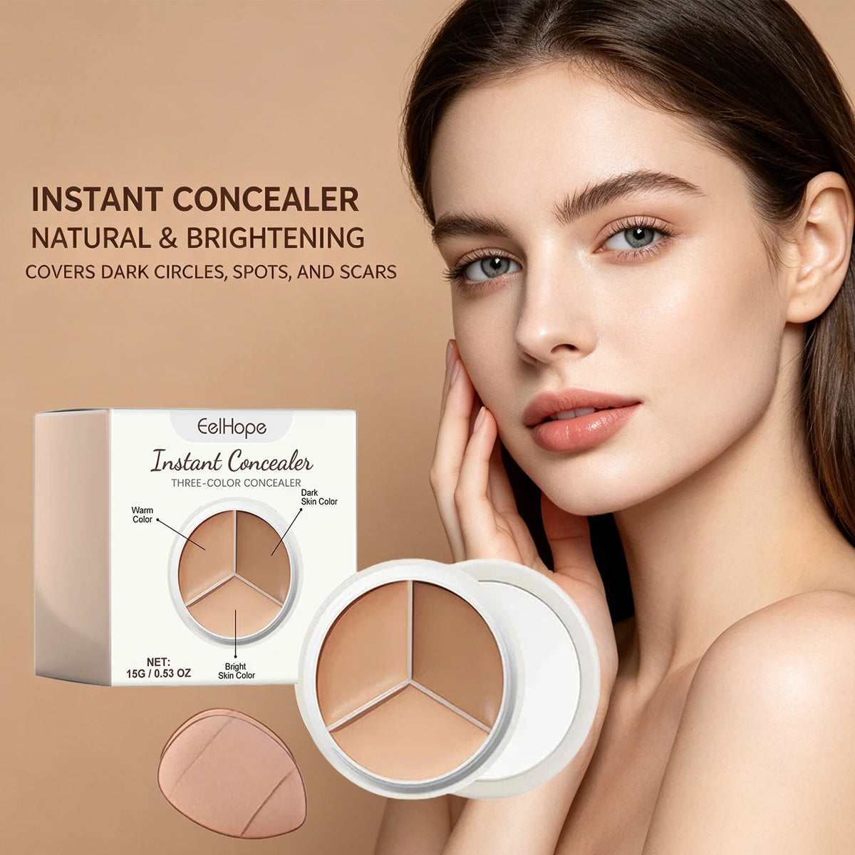 3-Color Cream Face Concealer Palette for Dark Circles and Blemishes