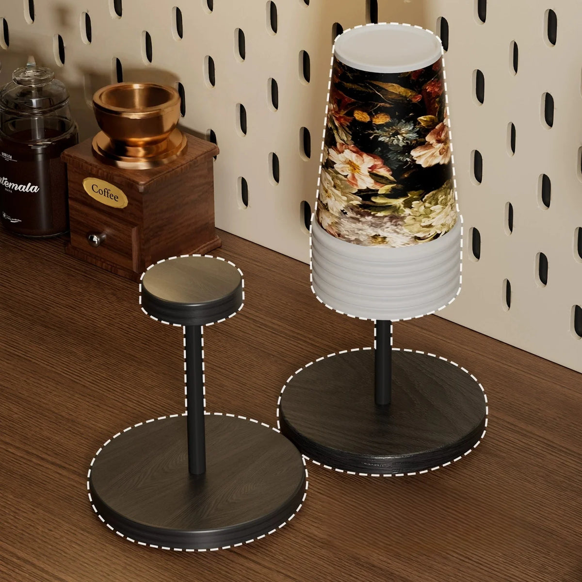 Walnut Finish Wooden Paper Cup Dispenser Stand
