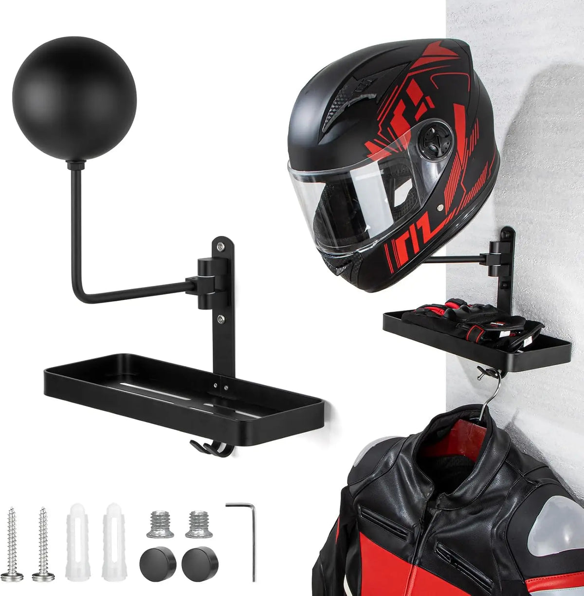 180 Rotating Motorcycle Helmet Rack Wall Mount Jacket Hanger Hook