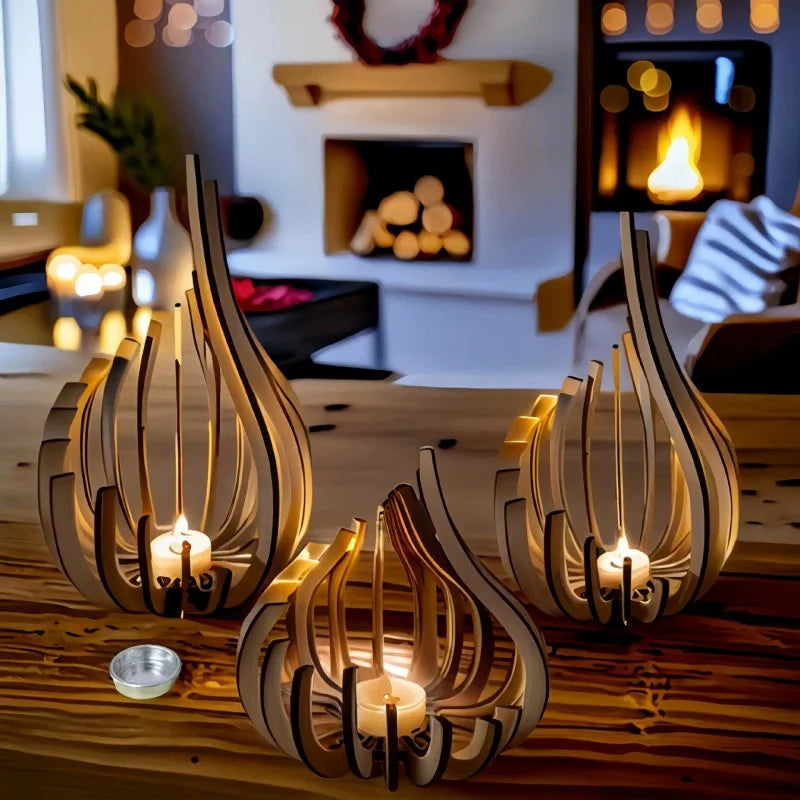 Wooden Flame-Shaped Decorative Candle Holder