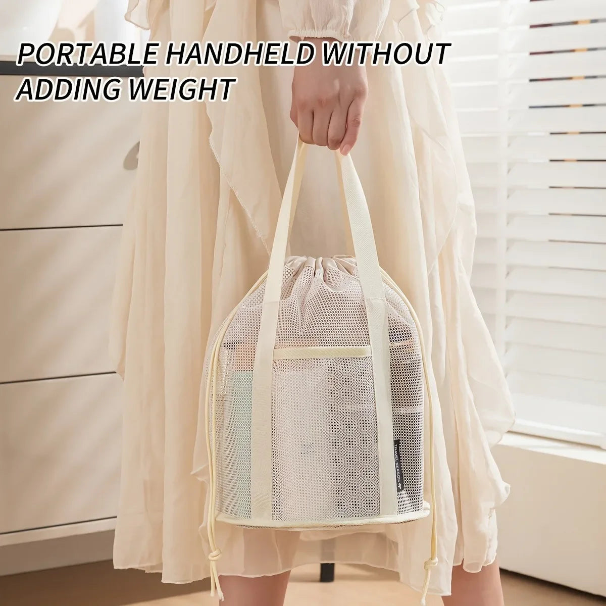 Multifunctional Foldable Mesh Drawstring Travel Organizer Bag