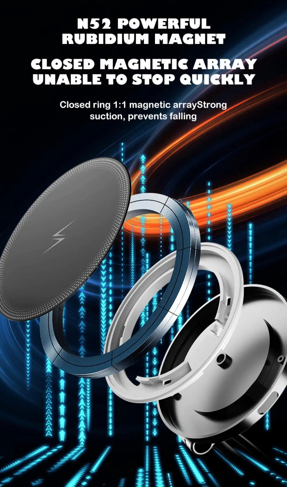 Magnetic Wireless Car Charger Mount with RGB Ambient Lighting - 18