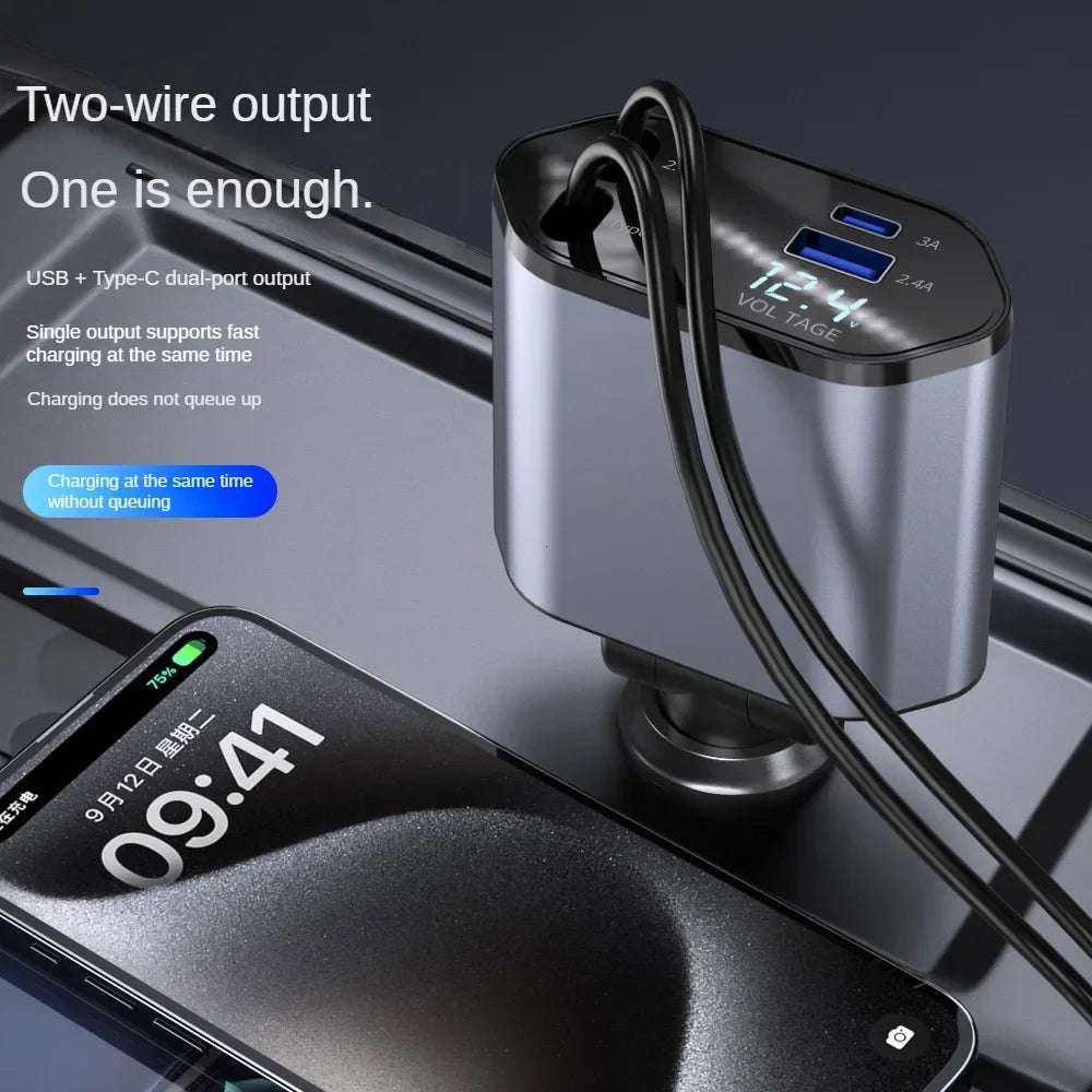 4-in-1 Retractable Fast Charging Car Charger - 3