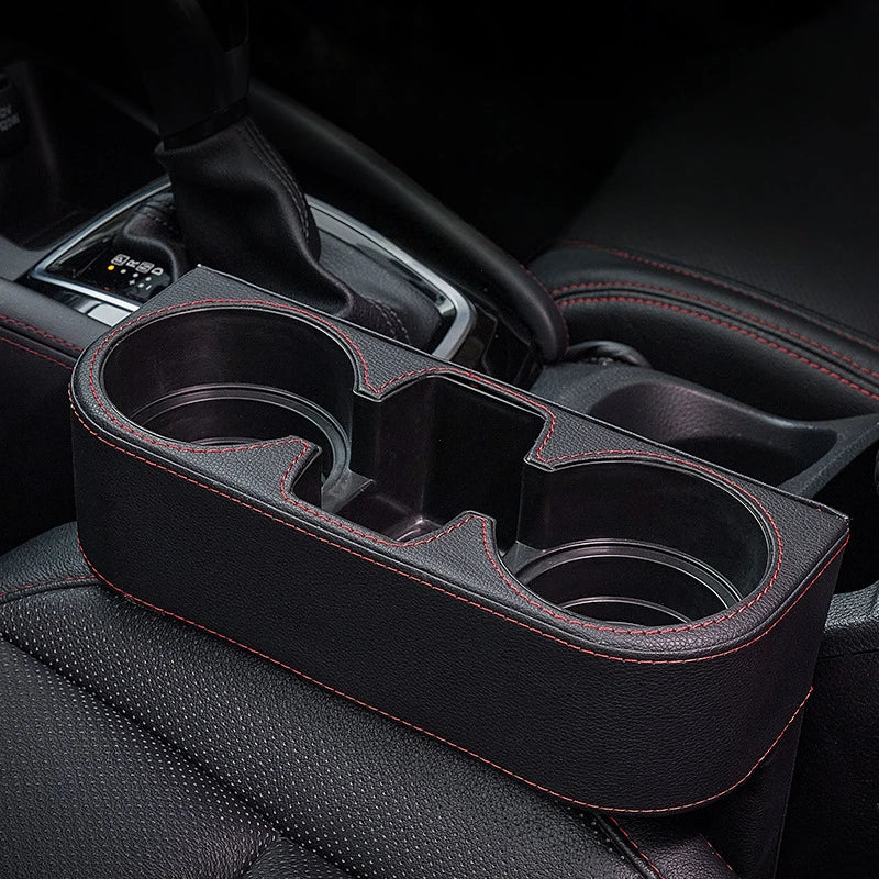 Leather Car Seat Gap Organizer and Dual Cup Holder - 1