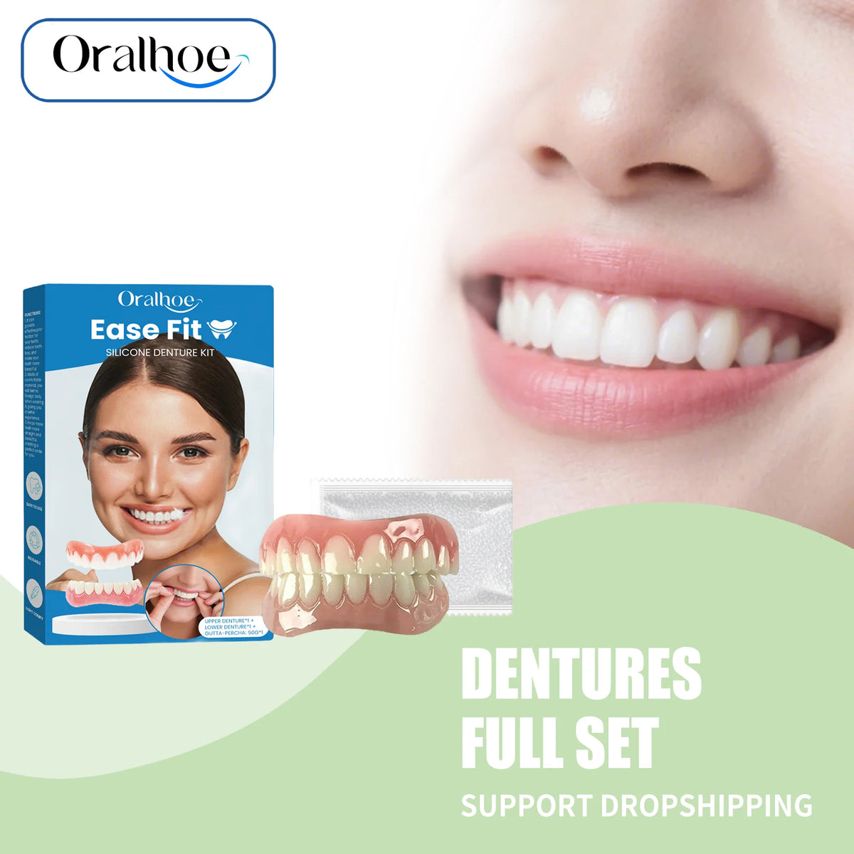 Comfortable Silicone Denture Set for Natural Smile and Chewing