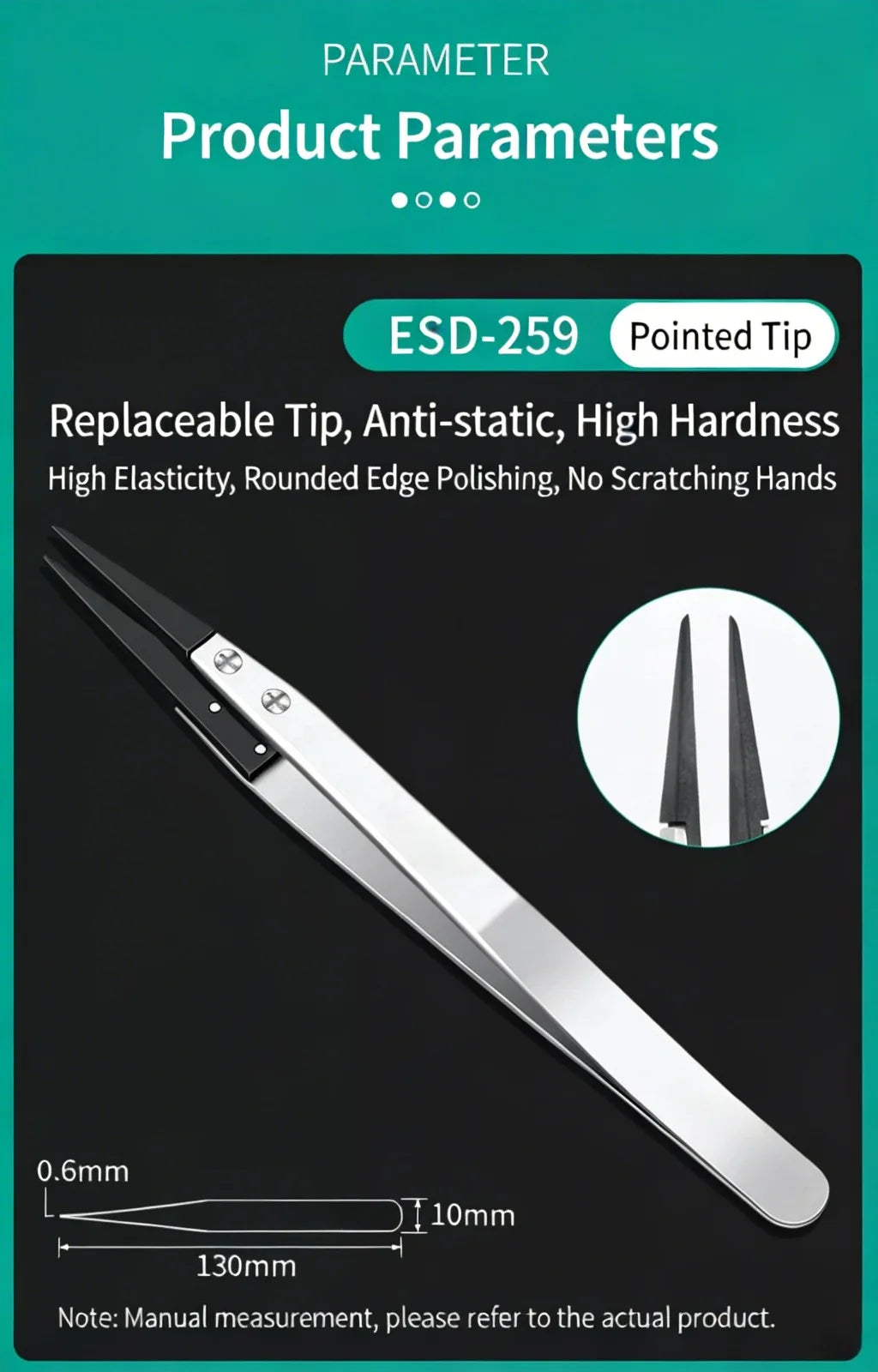 ESD-Safe Precision Tweezer Set with Replaceable Anti-Static Tips - 13