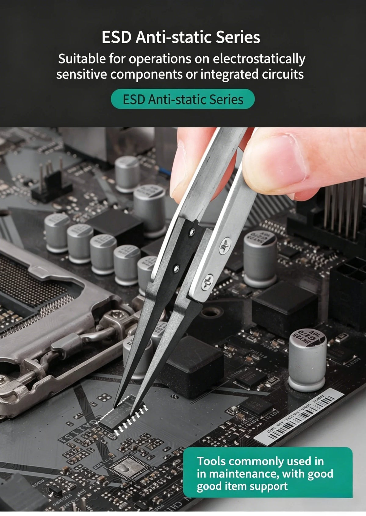 ESD-Safe Precision Tweezer Set with Replaceable Anti-Static Tips