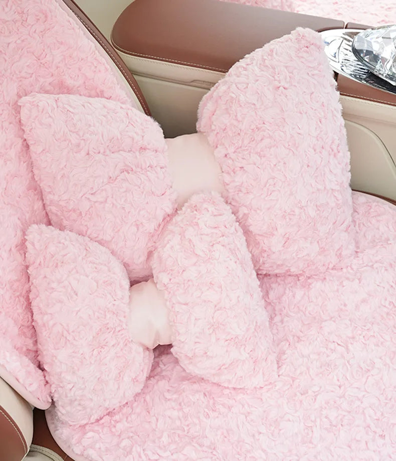 Cute Cartoon Bowknot Plush Car Seat Cushion Cover