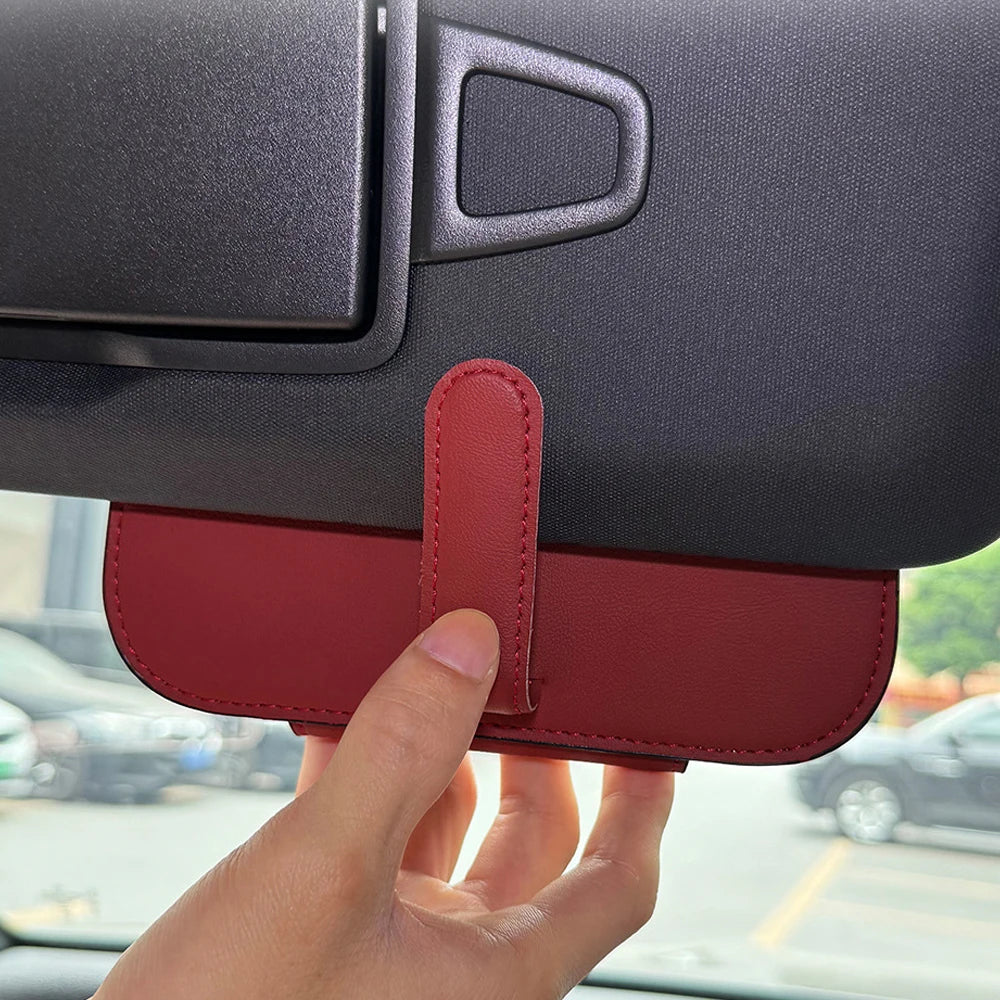 Leather Sun Visor Sunglasses Holder for Car - 4