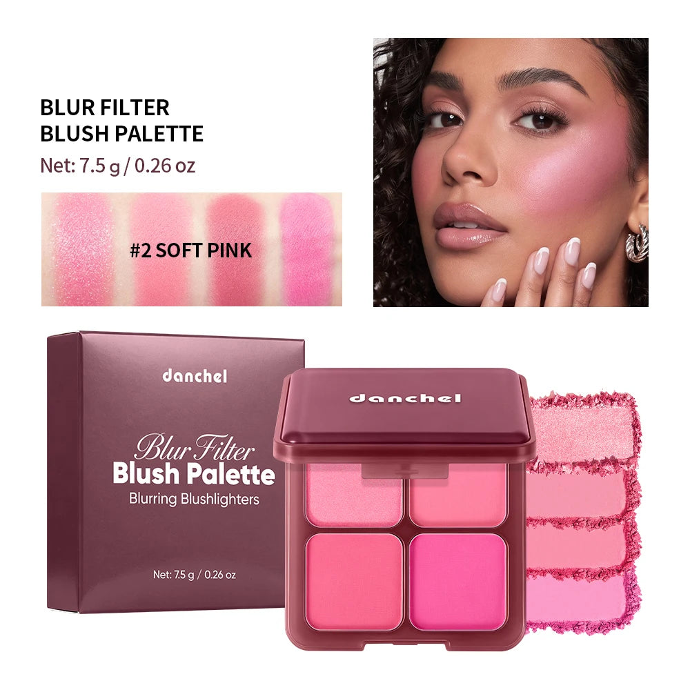 4-Shade Matte and Shimmer Blush Palette for Radiant Cheek Makeup