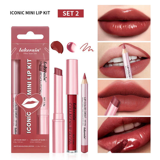 All-in-One Travel Lip Makeup Set with Liner, Lipstick and Gloss
