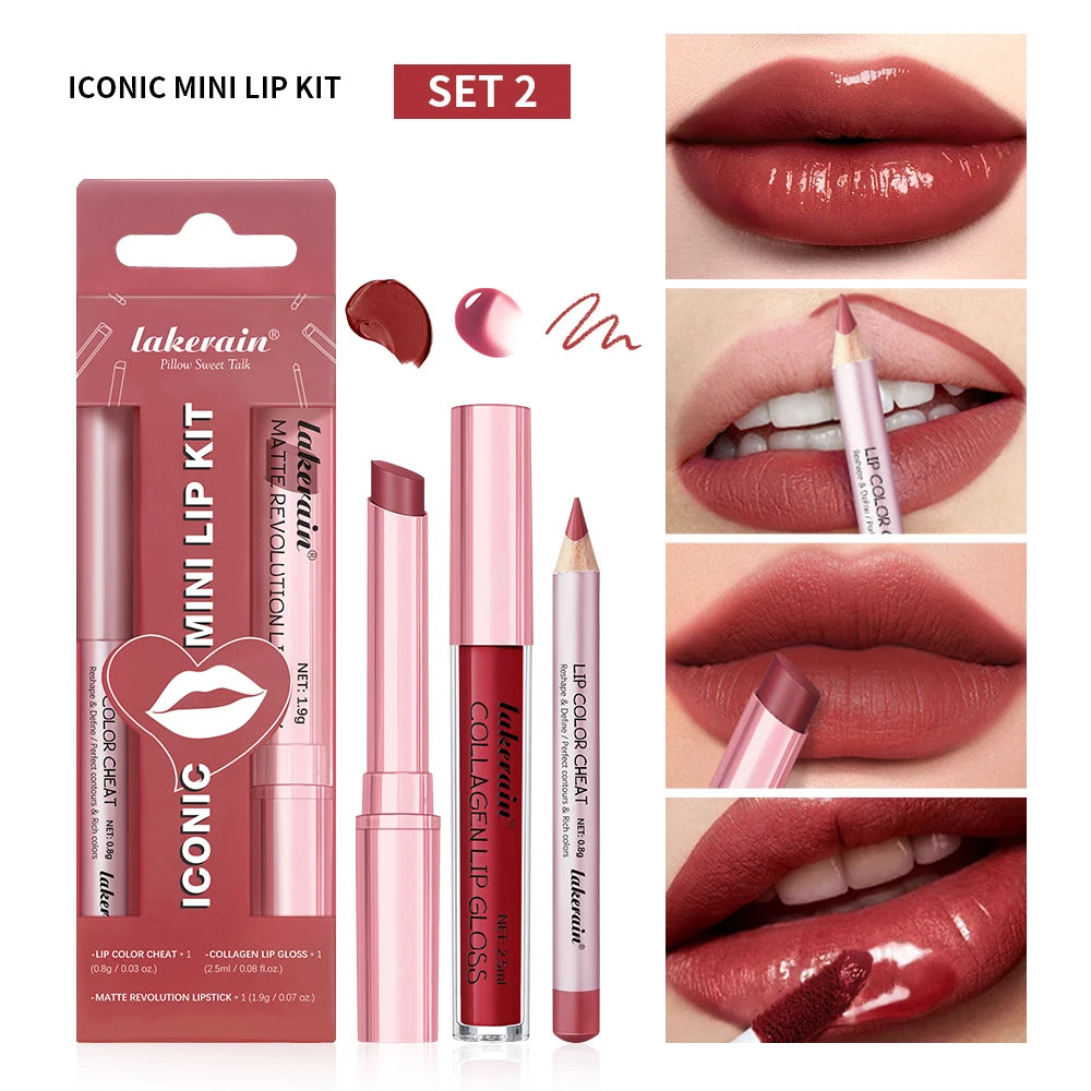 3-Piece Waterproof Matte Lipstick and Lip Liner Makeup Set - 22