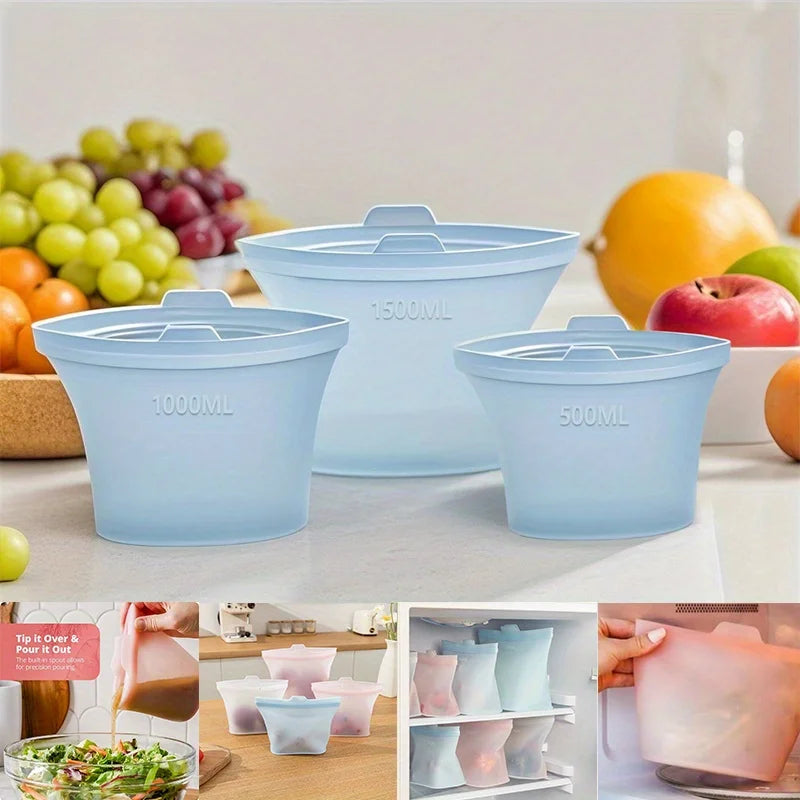 Reusable Silicone Food Storage Bags for Kitchen Organization - 2