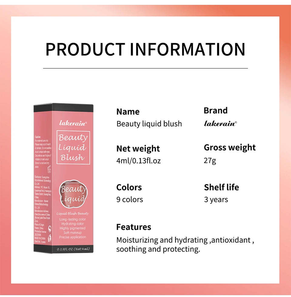 Long-Lasting Waterproof Liquid Face Blush