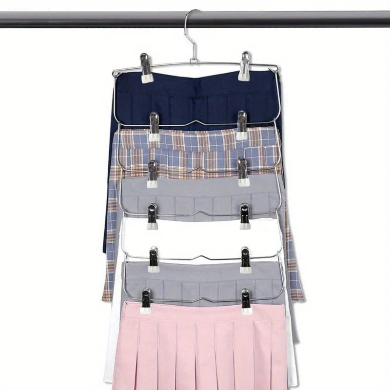 6-Tier Space Saving Skirt and Pant Hanger with Clips - 2
