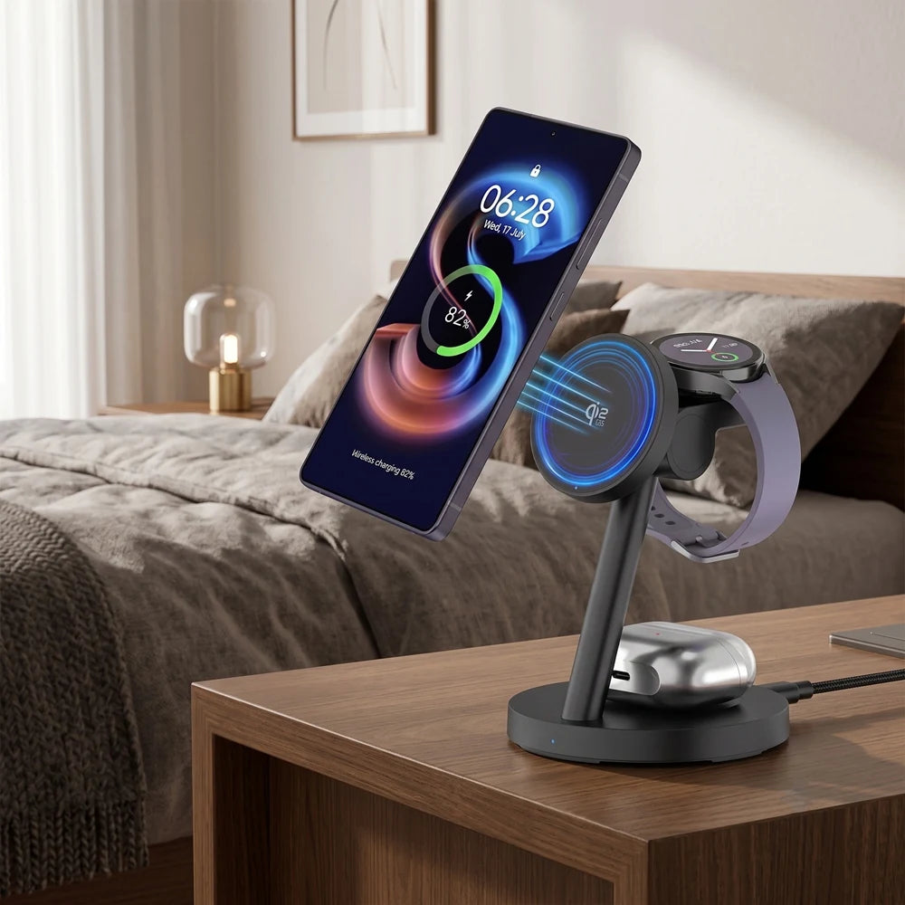 3-in-1 Magnetic Fast Wireless Charging Stand for Phone Watch and Earbuds