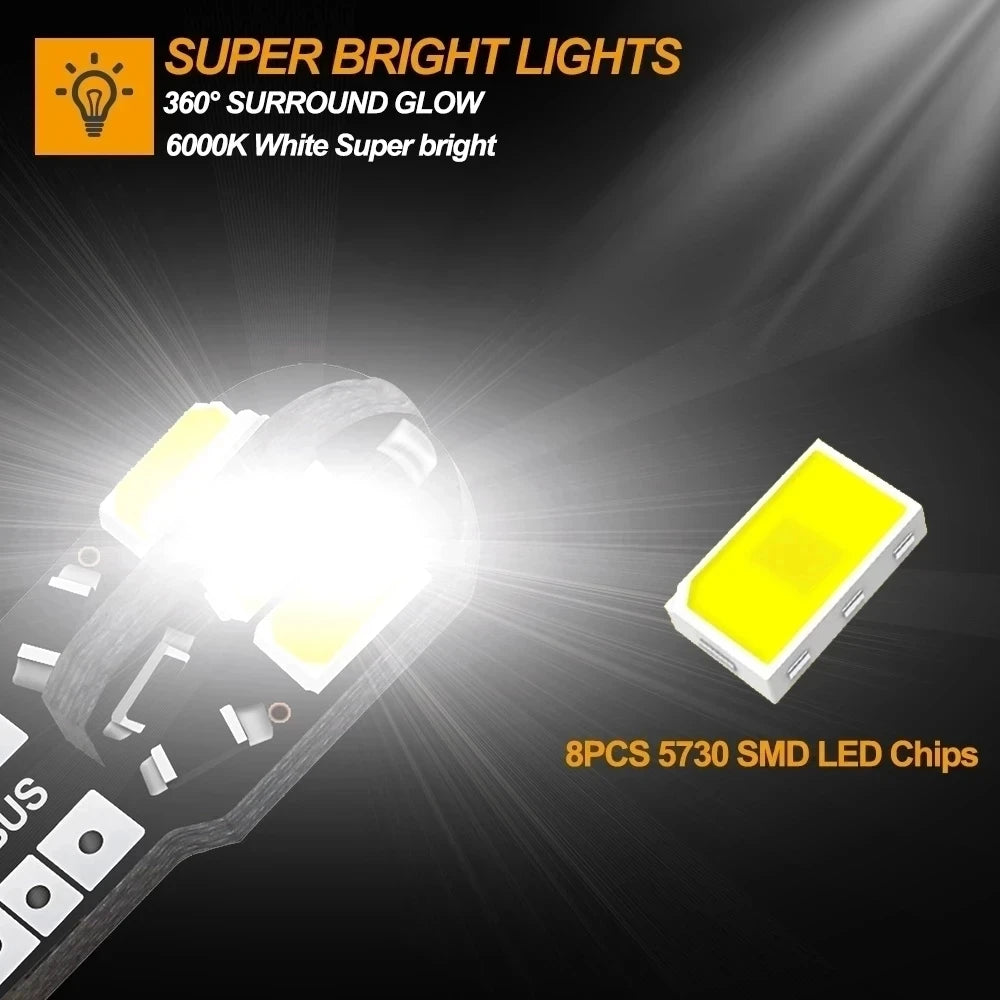 10PCS T10 W5W LED Canbus Bulbs Interior Map Dome License Plate Lights - 2